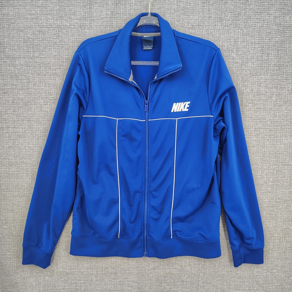 Nike Track Jacket Mens Large Blue Full Zip Mock Neck Athletic Vintage